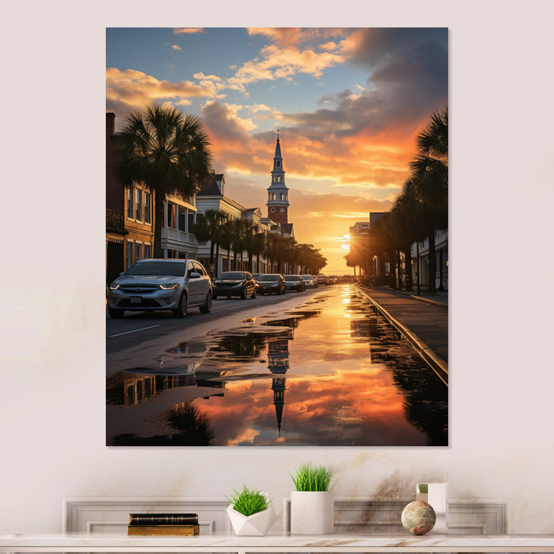 Charleston City pendant le - Charleston, impression d'art mural en métal, H 20 po x l 12 po x P 1 po