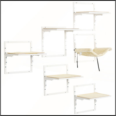 Tablettes murales modernes pour chat 6 pièces, plateformes de saut réglables et hamac moelleux PawHut pour chats d'intérieur et conception peu encombrante