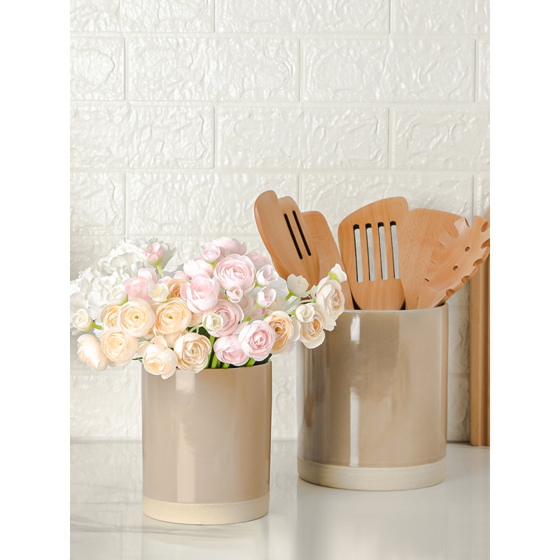 Latitude Run® Stoneware Utensil Crock (Set of 2), Brown