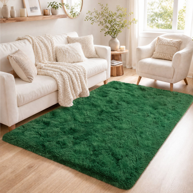 Solid Rug Soft Fluffy Green Indoor Area Rug for Living Room Bedroom Nursery Kids Room, Rectangle 4' x 6', Green