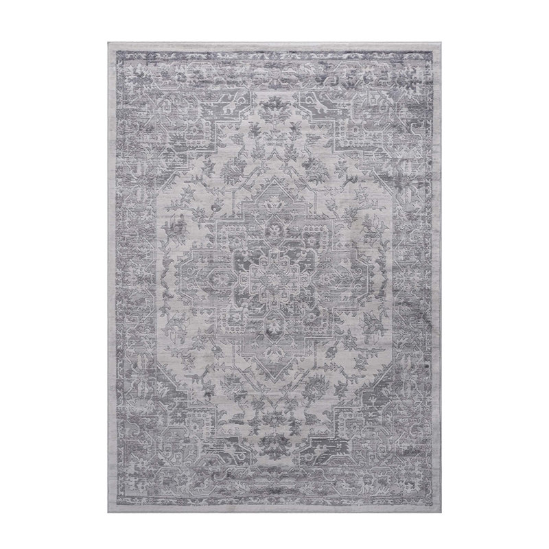 Silver/Oriental Non-Shedding Stain Resistant Area Rug, Rectangle 5' x 7'