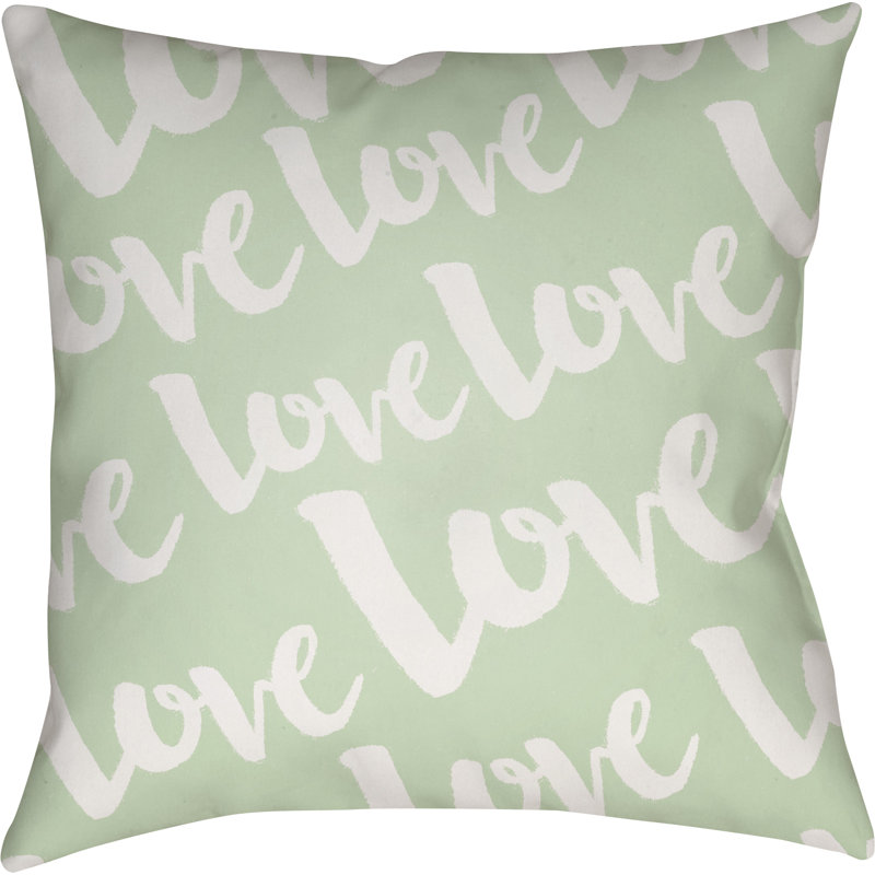 Outdoor Throw Pillow, 18" H x 18" W x 4" D, Green/White