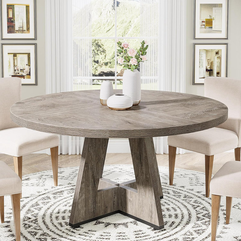 47" Round Farmhouse Dining Table, Grey