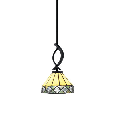 Mini-luminaire suspendu Sheyenne Cavella avec fini noir mat et verre 7 "Diamond Peak Art