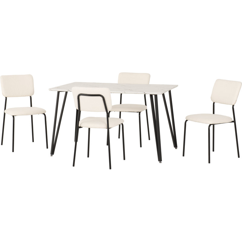 4 - Person Dining Set, White, Ivory Boucle