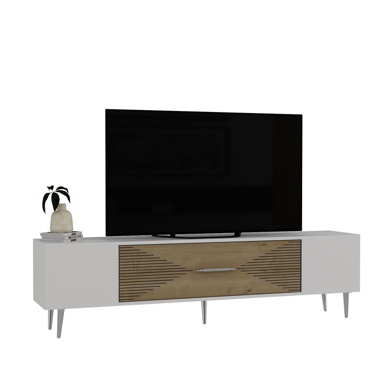 Olivia Unfinished TV Stand, White/Natural/Silver, 150cm