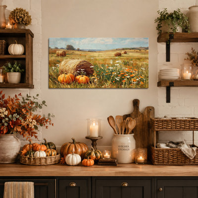 Art mural d'automne, art mural en toile citrouille, art mural d'automne pour le salon, décoration murale d'automne rustique, art mural en toile d'automne, style maison de campagne pour entrée ou salle à manger, 12 po x 24 po