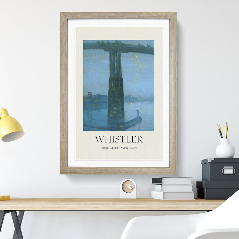 Nocturne Blue and Gold Old Battersea Bridge by James Mcneill Whistler - Picture Frame Painting, 48cm H x 36cm W x 2cm D, Oak