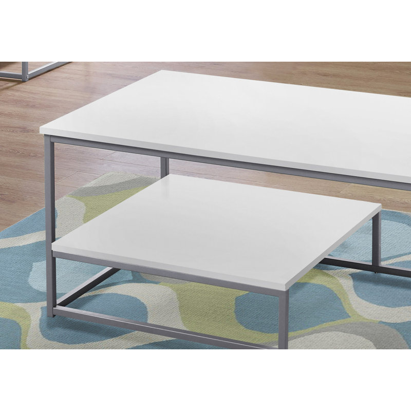Ensemble de table, ensemble de 3 pièces, café, bout, côté, accent, métal, contemporain, Blanc