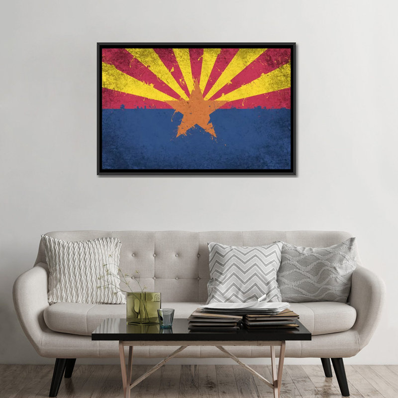 Drapeau d’arizona, grunge peint, impression sur toile, H 18 po x l 26 po x P 1,5 po, Toile avec cadre noir, Pas de tapis