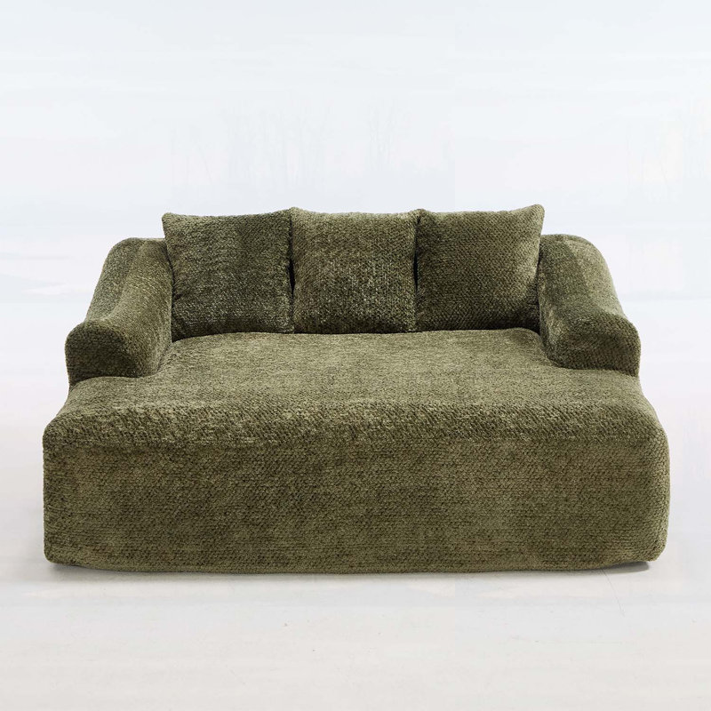 Chaise longue surdimensionnée pour l'intérieur, canapé-lit moderne en chenille à assise profonde avec coussins décoratifs et accoudoirs, canapé-lit pour le salon, chambre à coucher