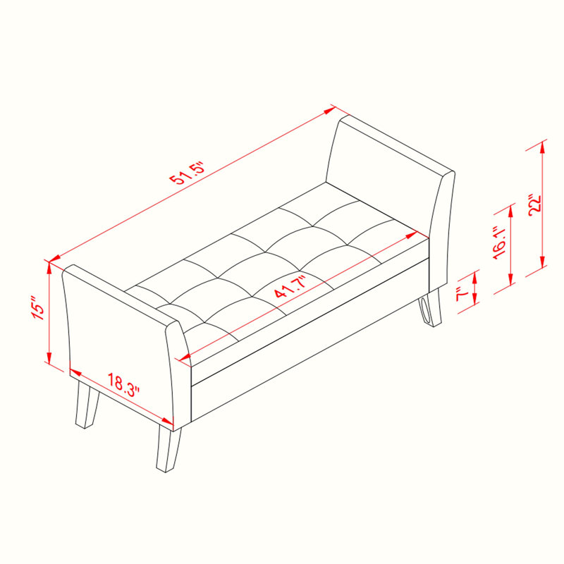Banc de rangement rembourré en velours, gris