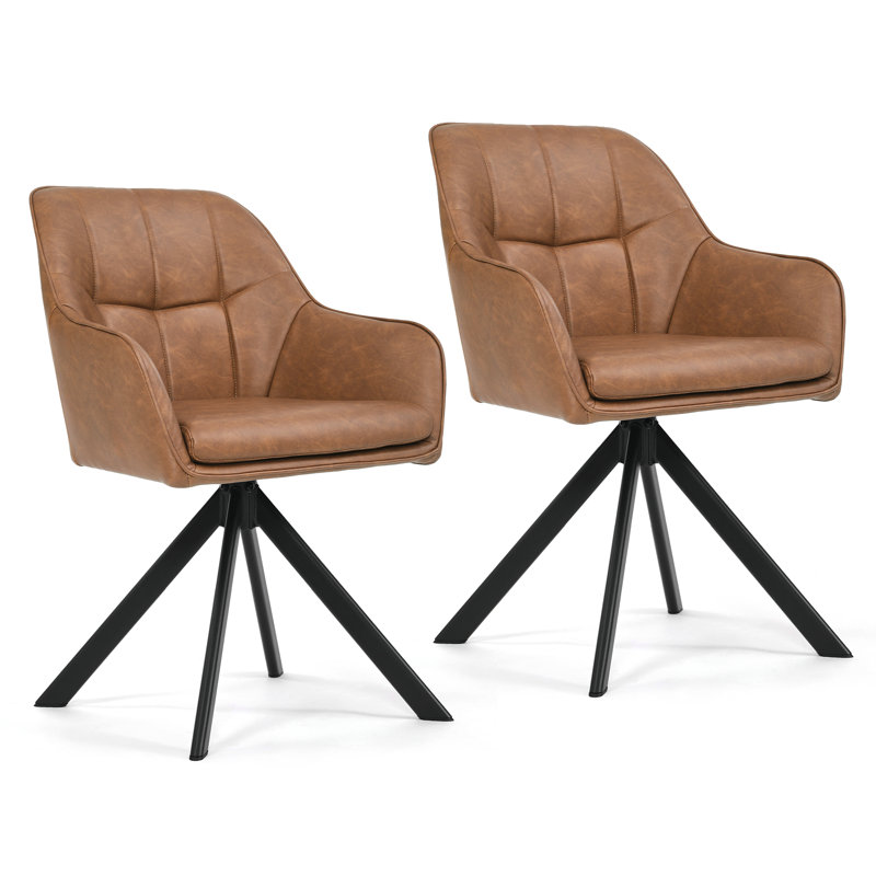 Upholstered Metal Upholstered Back Armchair, 2, Light Brown PU