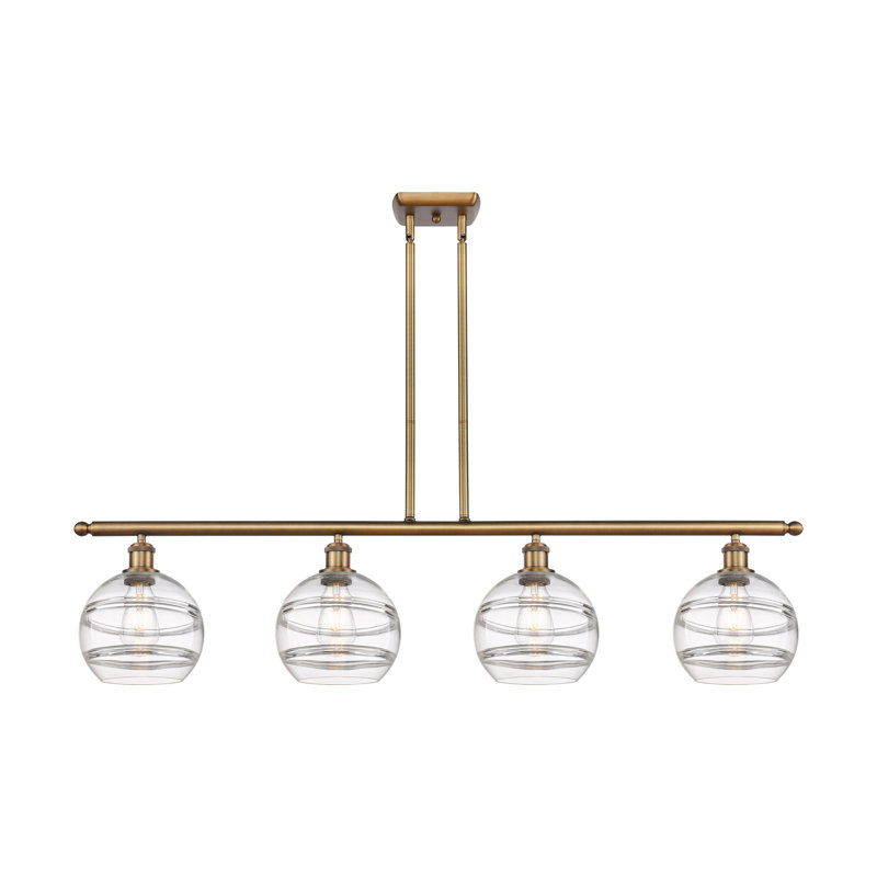 Luminaire suspendu pour îlot de cuisine 4 lumières Chartoff, Transparent, Laiton brossé