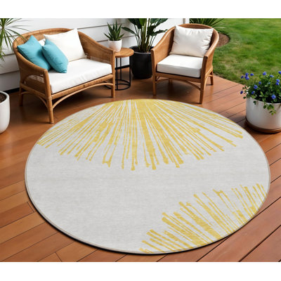 Tapis intérieur rond lavable abstrait ivoire 8 pi