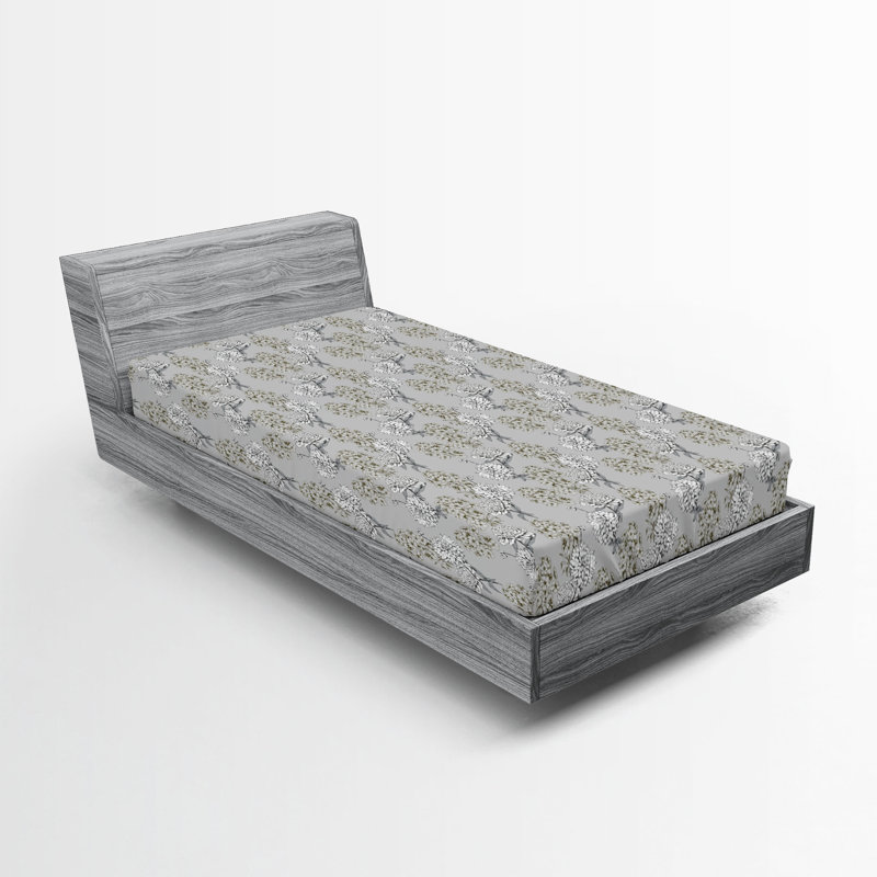Drap-housse floral Ambesonne, Drap-housse de taille simple, Floral gris 1