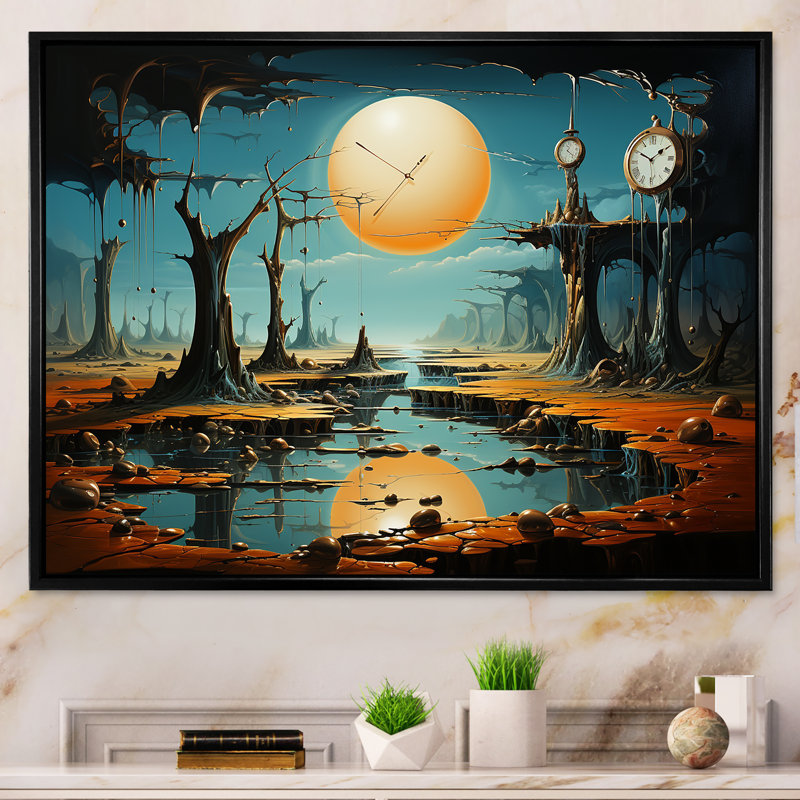 "The Persistance of Dali", art mural encadré surréalisme, Cadre flottant noir, H 34 po x l 44 po x P 1,5 po