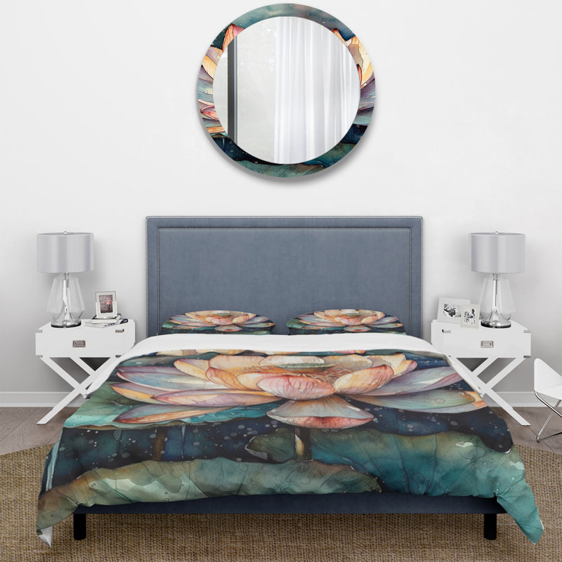 Ensemble de housse de couette en microfibre / polyester Orange Lotus Floral Dreams I Bedding