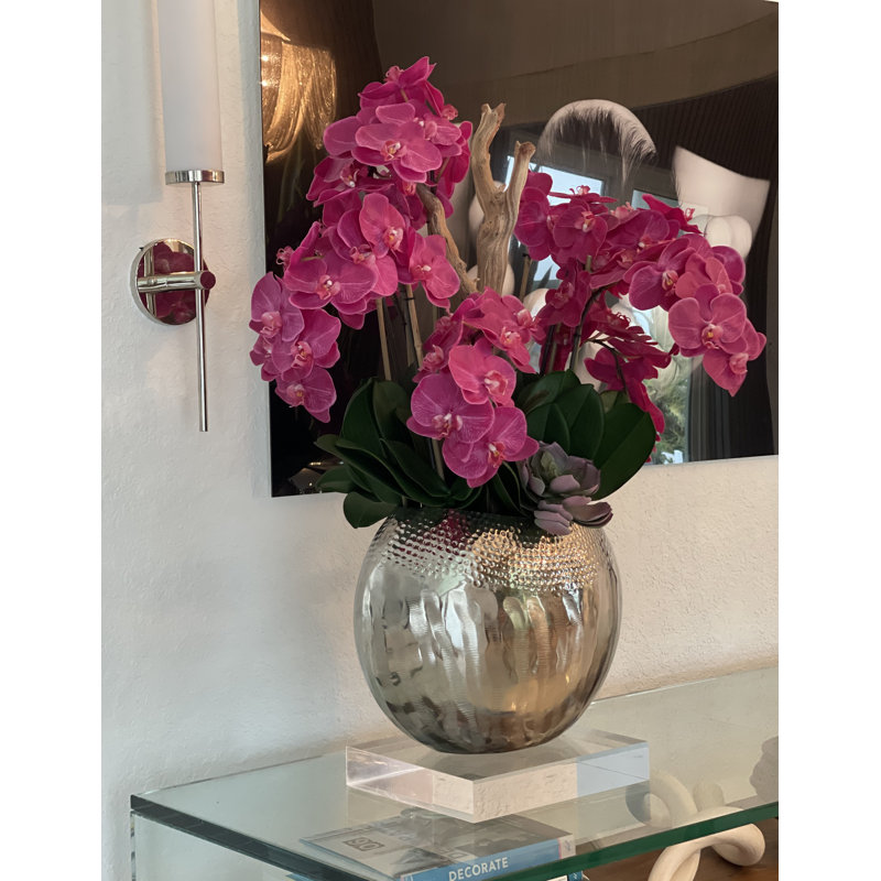 Olympian Phalaenopsis Orchids Centerpiece in Planter, Pink, Gold