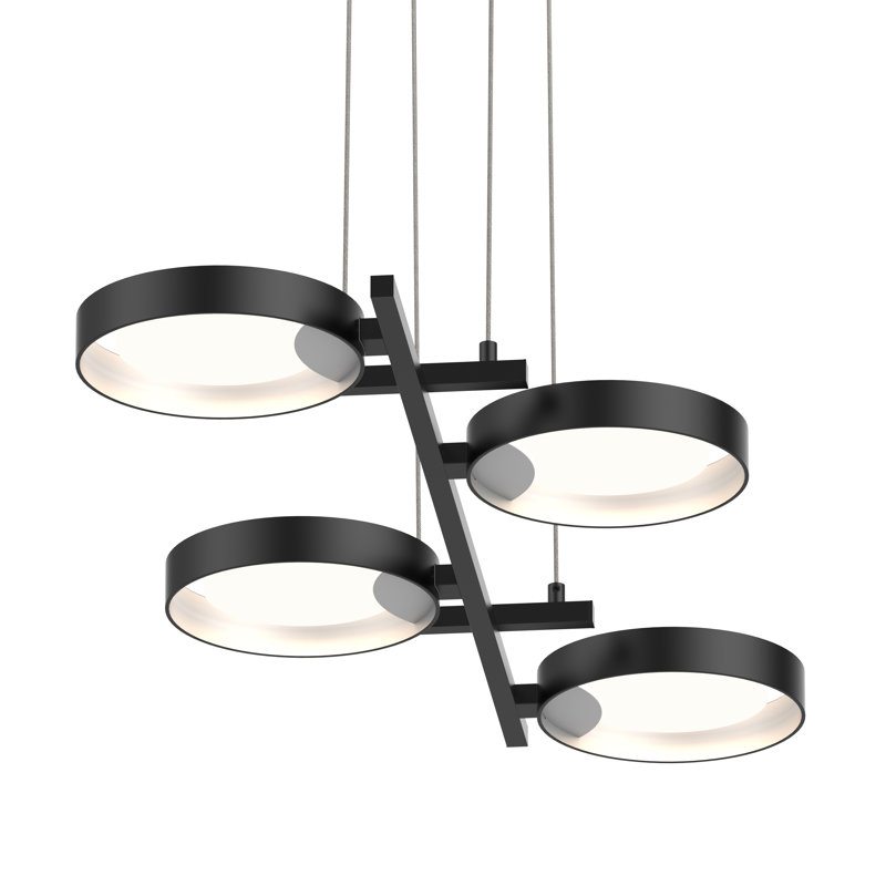 Light Guide Ring 4 - Light LED Chandelier, Satin Black/White