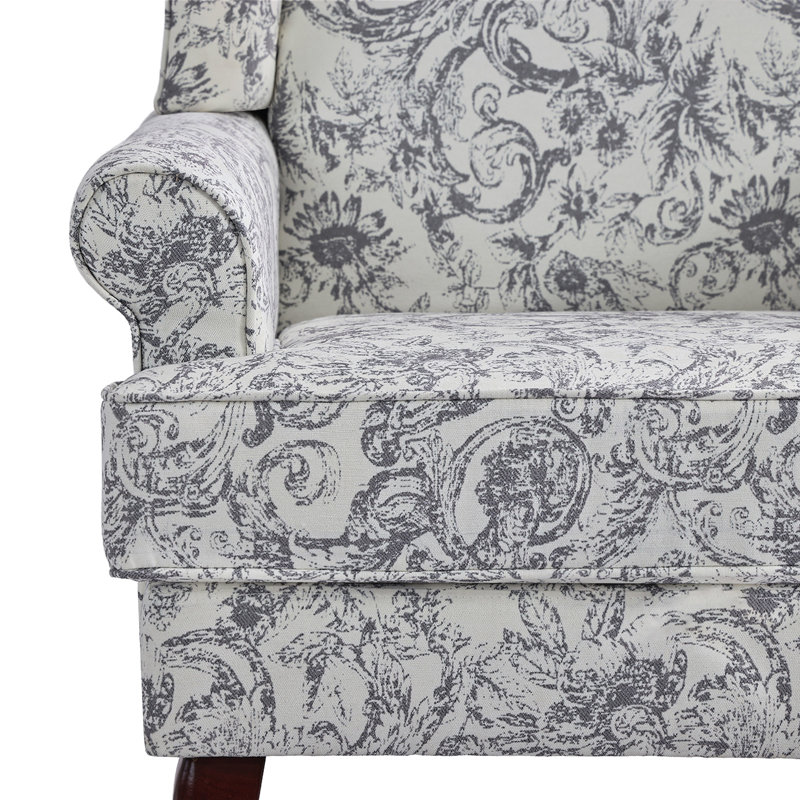 Duward Upholstered Rococo Light Gray Chenille Wingback Accent Chair with Rolled Arm and Solid Wood Leg (Set of 2)