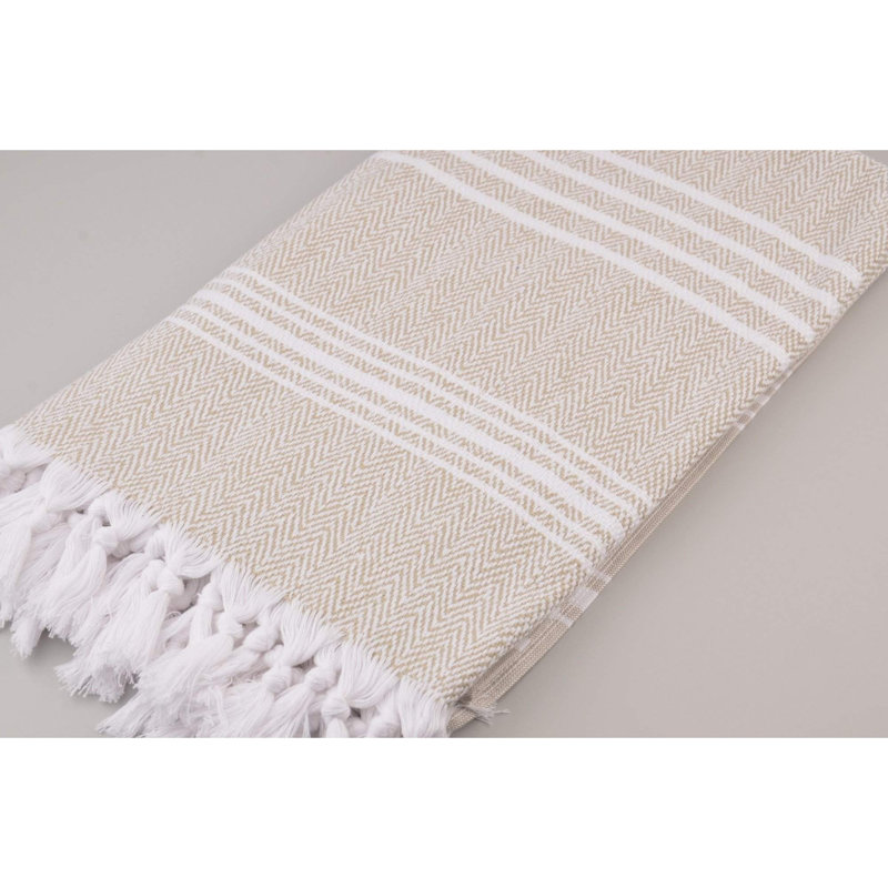Wadlington Turkish Cotton Beach Towel , White/Linen
