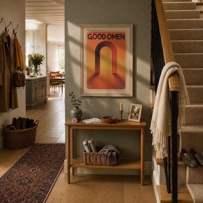 Good Omen Gateway Retro - Framed Print, Oak, A3 - 42.0 x 29.7 cm