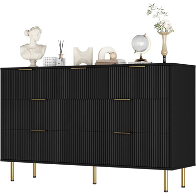 Commode 7 tiroirs pour chambre à coucher, commode cannelée avec poignée dorée, commode moderne en bois pour garde-robe, rangement pour meubles de chambre à coucher pour salon, couloir