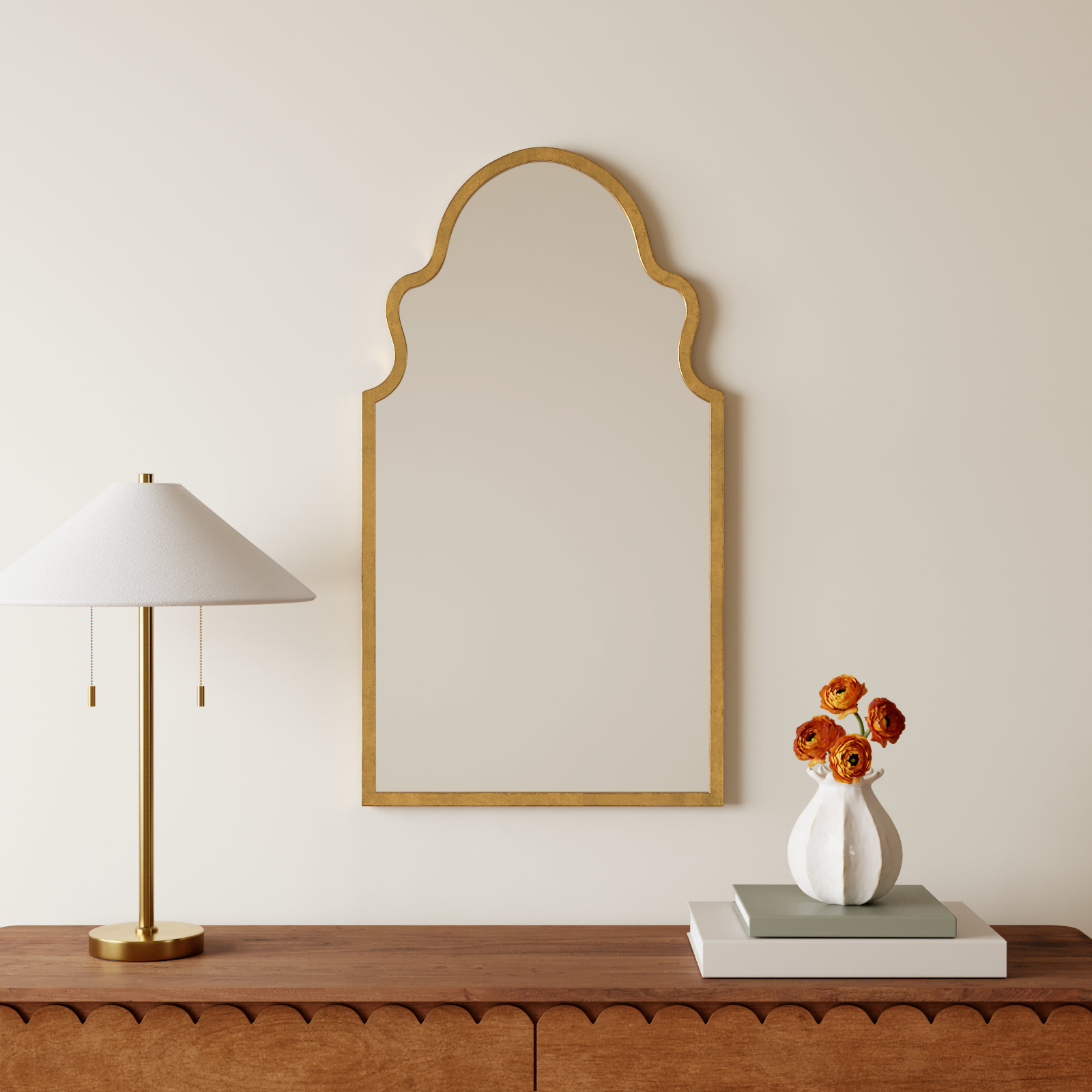 Rosario Metal Arch Mirror, Textured Gold Leaf