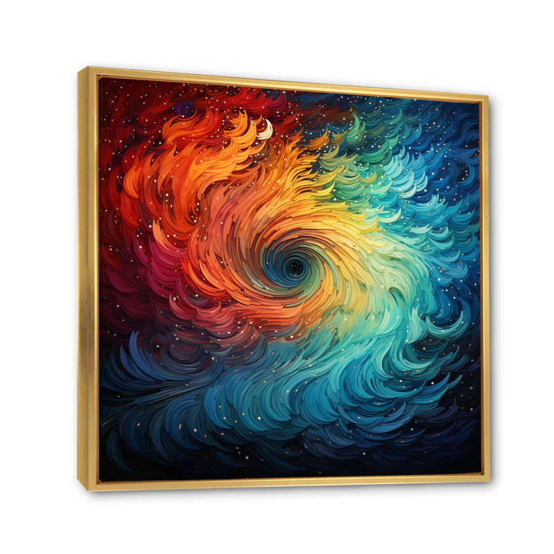 Orage coloré tourbillon kaléidoscope II - art mural abstrait, salon, H 30 po x l 30 po x P 1 po, Cadre flottant doré