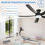 52 In. Black 5 Abs Blades Flush Mount Standard Ceiling Fan With Led Light And Remote