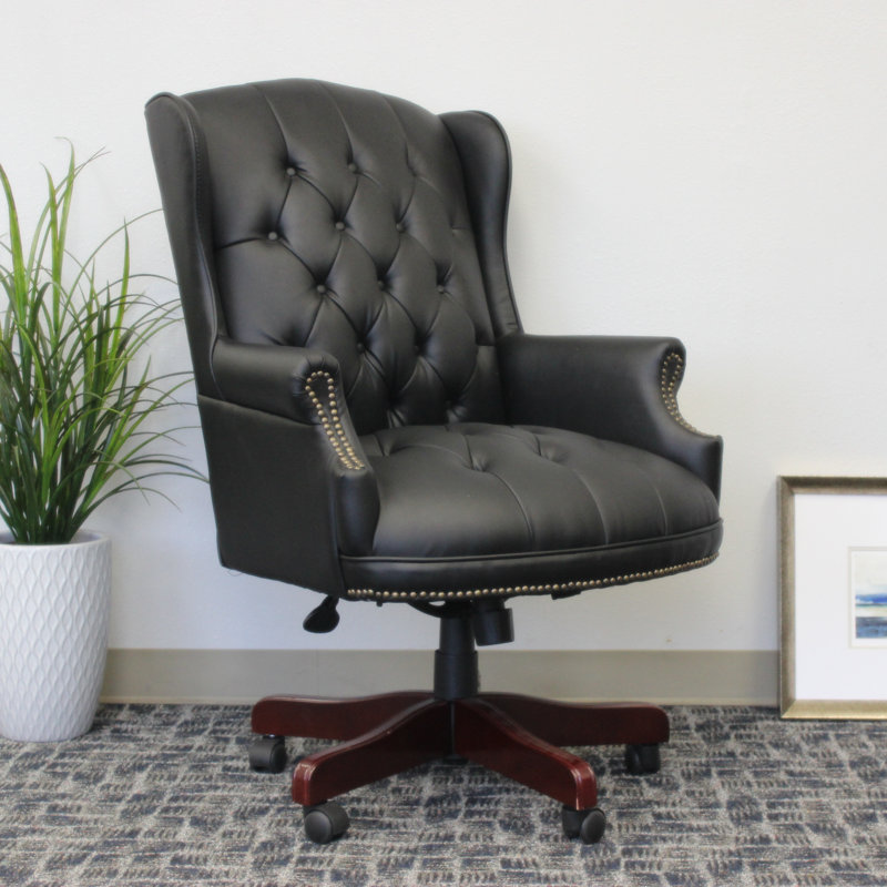 Traditional Vinyl Executive Chair, Black Caressoft