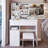 37" Left Drawer Desktop Makeup Vanity Table + Cushioned Stool, Extra Large Right Sliding Mirror, Multi Layer High Capacity Storage, Practical Fashionable Makeup Dressing Set-1252121625
