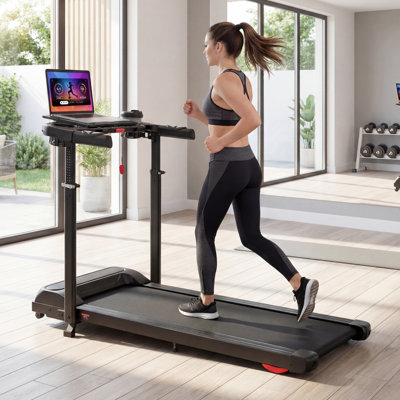 Tapis roulant 3,5 HP avec hauteur réglable et bureau pliable, incliné, 12 programmes, moniteur de fréquence cardiaque
