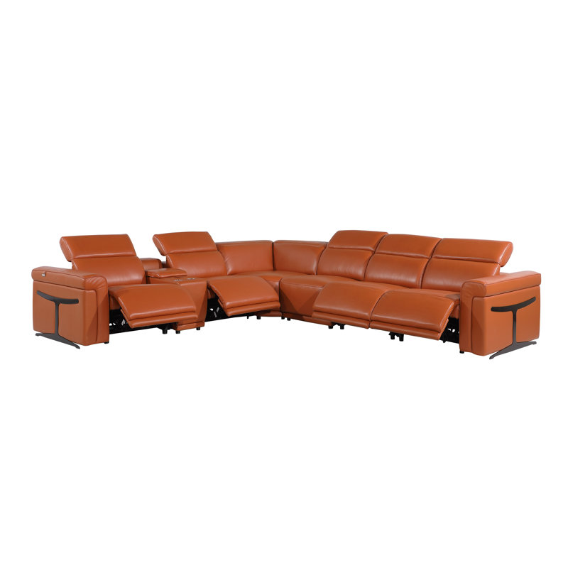 Canapé modulaire en cuir italien Suhur 7 pièces, Cuir véritable chameau