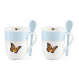 Lenox Butterfly Meadow Blue Mugs with Spoons, Set of 2