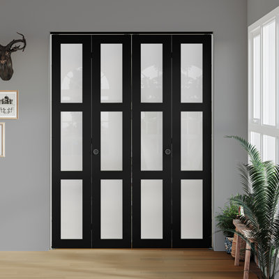 3-Lite 78" Frosted Glass Bi-fold Doors with Installation Hardware Kit for 80" Door Opening Height