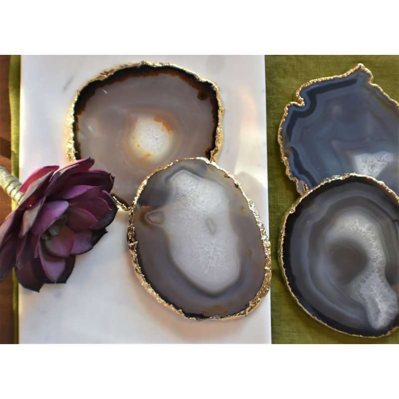 Agate Coaster with Gold Edge, Natural