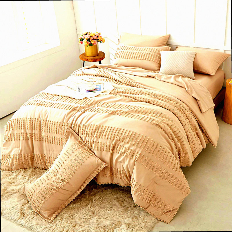 Boho Pom Pom Queen Comforter Set - 7 Piece Bedding Set with Sheets, All Season Microfiber Bed in a Bag - Queen Bed Set - Tufted Comforter Set