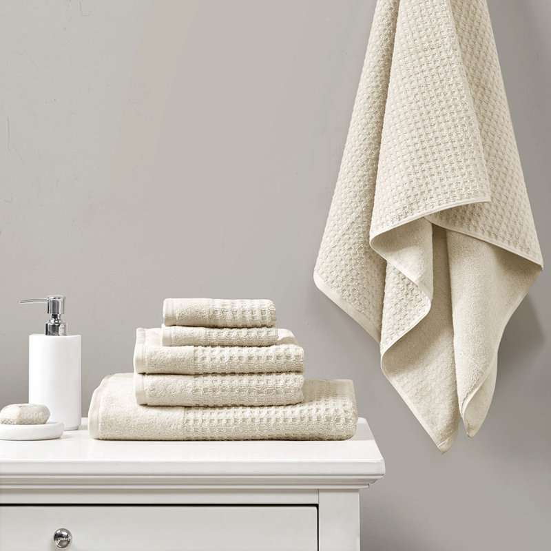 Ensemble de 6 serviettes de bain en coton jacquard antimicrobien, Taupe