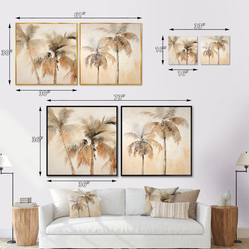 Minimalisme, ensemble de 2 palmiers et palmiers tropicaux, Toile tendue, H 30 po x l 61 po