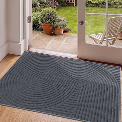Tapis de porte d'extérieur géométrique antidérapant et résistant aux taches