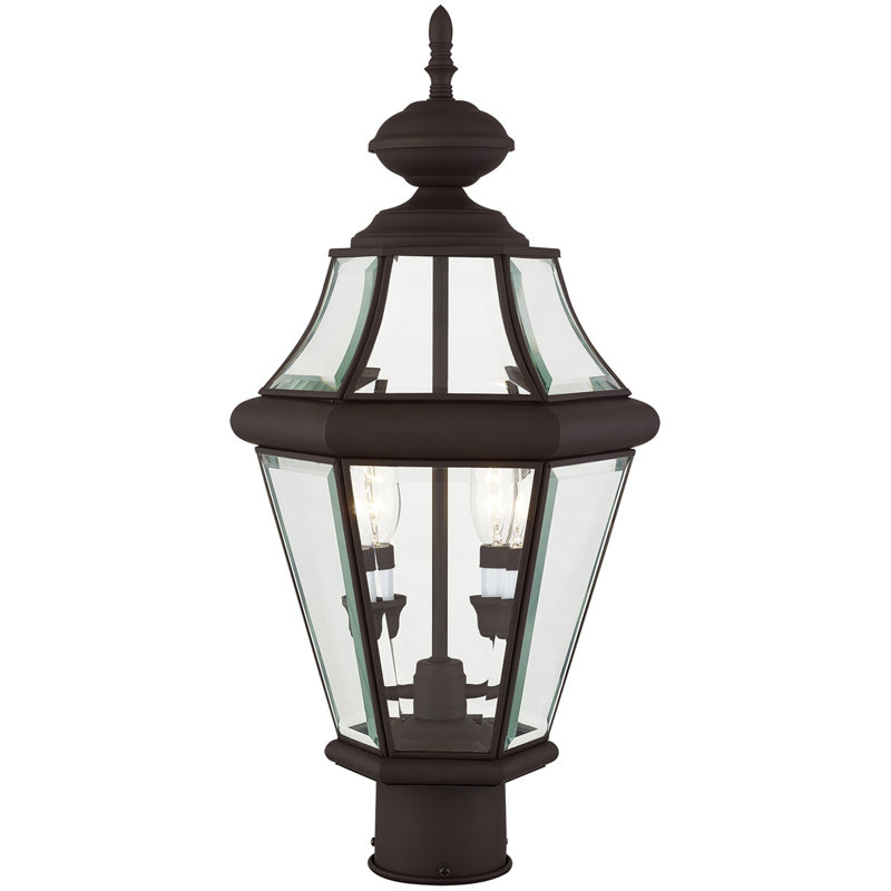 2 Light Outdoor Post Lantern Pendant with Clear Glass Shade, Bronze