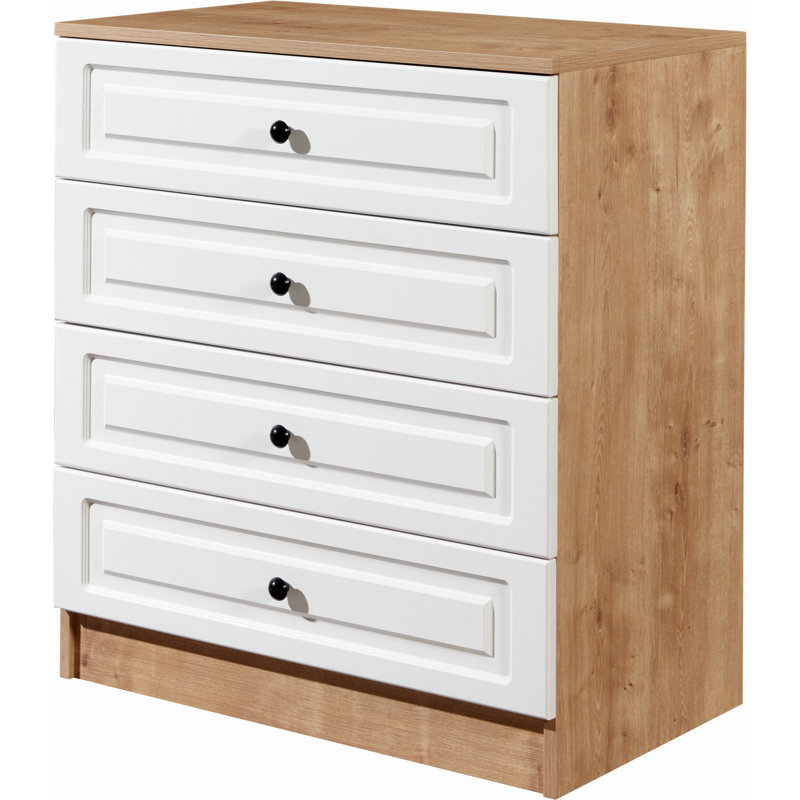 Commode moderne avec 4 tiroirs, chêne saphir et noyer, 31,5 po x 35,4 po x 19,3 po | Panneau de particules enduit 100% mélamine, assemblage facile avec système Minifix | Solution de rangement élégante pour les chambres contemporaines