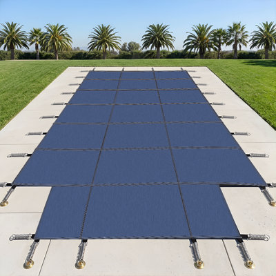 Couverture de sécurité durable pour piscine creusée - couverture en filet d'hiver 16 x 32 pi avec trousse de quincaillerie complète