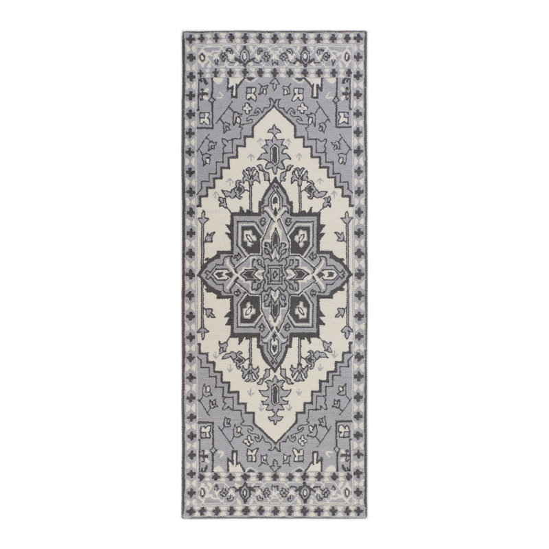 Rowe Medallion Oriental Area Rug in Blue/Gray/Ivory, Runner 2'6" x 7'