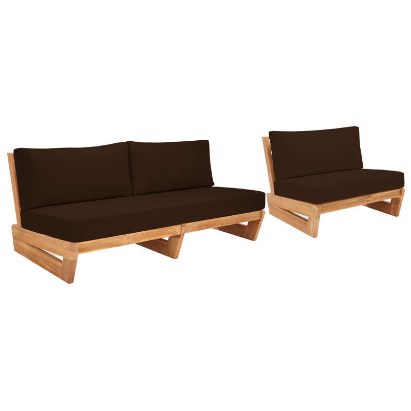 Ensemble de conversation d'extérieur 3 personnes avec coussins Aldona Teak, Brun foncé