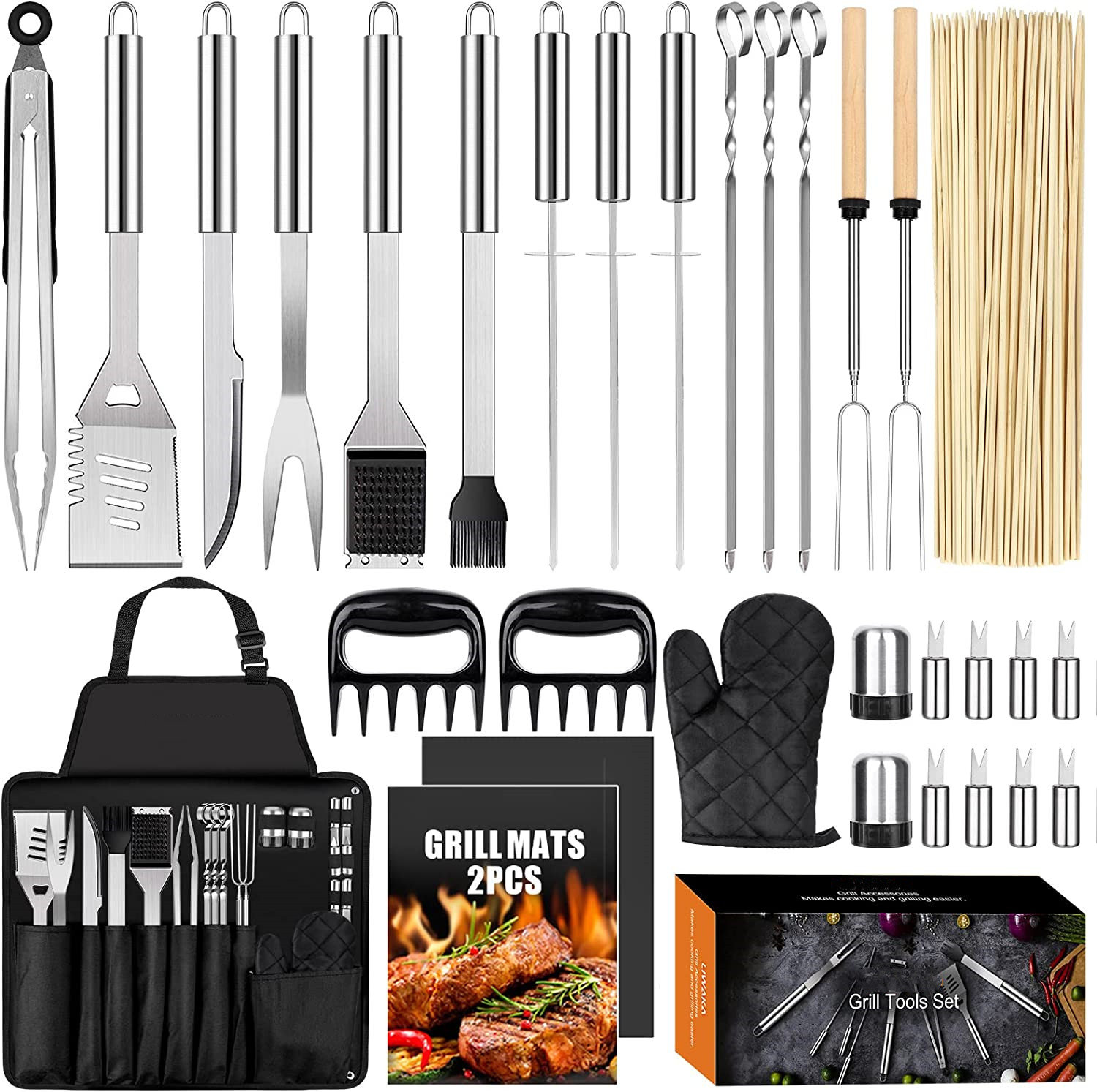 31 Pieces Heavy Duty Grilling Tool Set YardStash Color: Silver/Brown