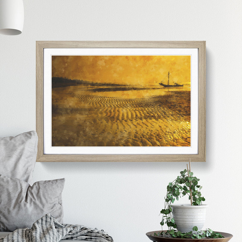 Fishing Boat at Sunset - Picture Frame Graphic Art, 48cm H x 65cm W x 2cm D, Oak Framed