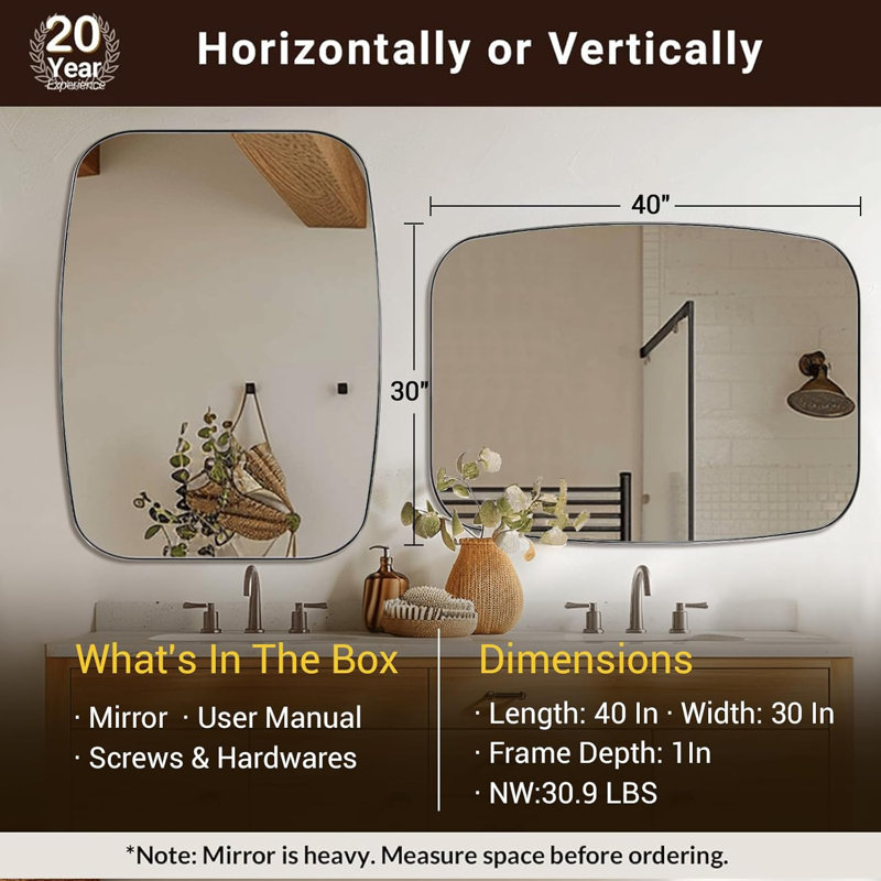 Modern Oblong Oval Bathroom Vanity Mirror | Stainless Steel Frame, Polished Chrome, 40" x 30"